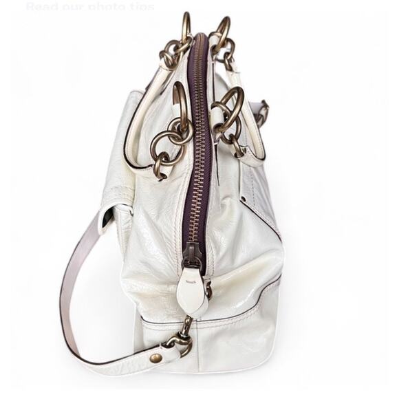 Y2K Coach Legacy Francine Ivory Patent Satchel Shoulder Bag Purse W/ Dust Bag - Picture 10 of 11